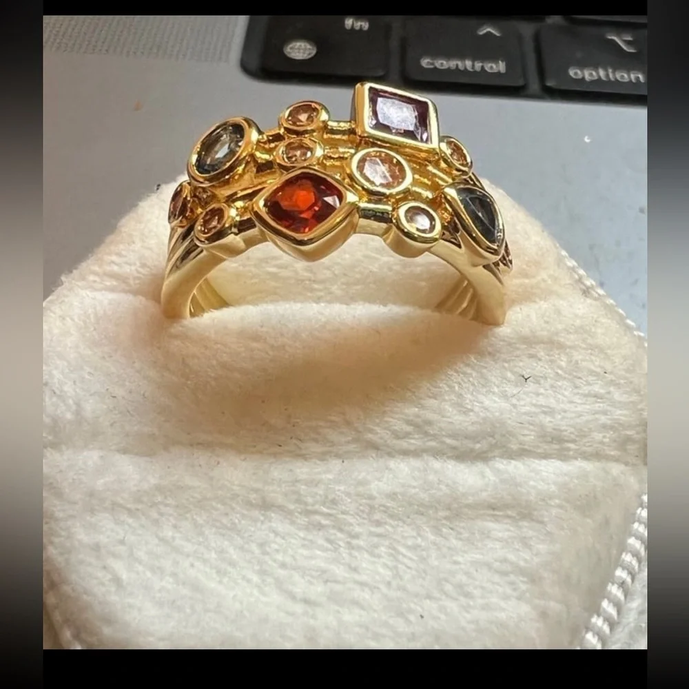 - Gorgeous gold plated swarovski elements multicolor ring size 9